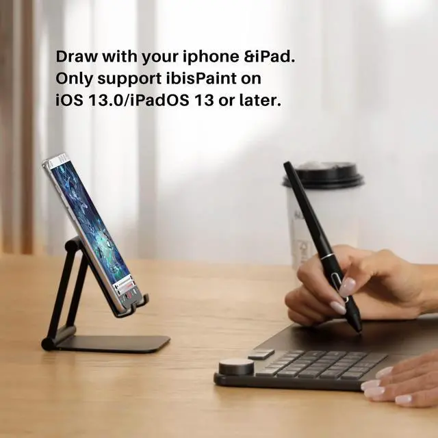 Alt view image 4 of 5 - Wireless Drawing Tablet HUION Inspiroy Keydial KD200 Bluetooth Graphic Tablet with Keyboard Dial 5 Customized Express Keys Battery-Free Pen, 8.9x5.6inch Art Tablet Work with Windows, Mac, Android