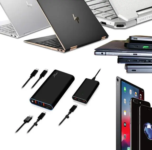 Alt view image 5 of 5 - BatPower 98Wh High Power Delivery USB C Laptop Power Bank Compatible with HP Spectre X360 Dell XPS Razer Blade Stealth Notebook USB-C Portable Charger External Battery & Slim 120W PD USB-C Adapter