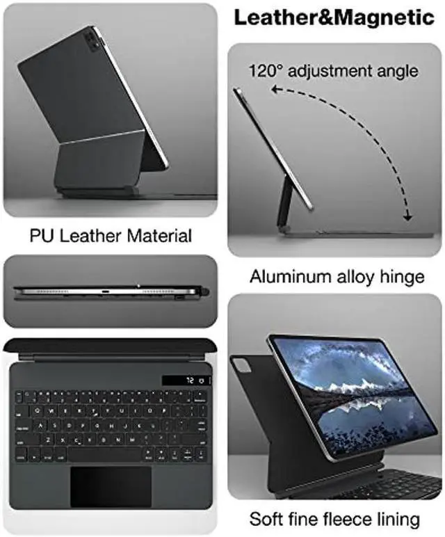 Alt view image 4 of 5 - doqo iPad Pro 11 Magic-Style Keyboard Case (11", 2021), Wireless Keyboard with Trackpad for iPad Pro 11 inch 2021 3rd & 2nd & 1st Gen, iPad Air 10.9 inch 5th/4th Gen, Slim Rugged Folio(Leather, Black)