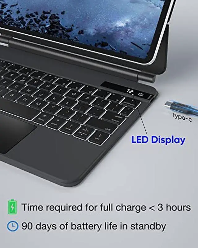 Alt view image 5 of 5 - doqo iPad Pro 11 Magic-Style Keyboard Case (11", 2021), Wireless Keyboard with Trackpad for iPad Pro 11 inch 2021 3rd & 2nd & 1st Gen, iPad Air 10.9 inch 5th/4th Gen, Slim Rugged Folio(Leather, Black)