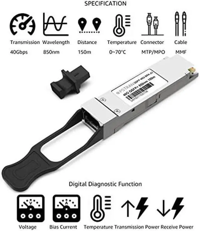 Alt view image 2 of 5 - OPSTRAN 40GBASE-SR4 QSFP+ Optical Transceiver Module Compatible for Juniper QFX-QSFP-40G-SR4 EX-QSFP-40GE-SR4 QSFPP-40GBASE-SR4 40G QSFP+ SR4 850nm 150m DDM MTP/MPO-12 MMF 4 Pack
