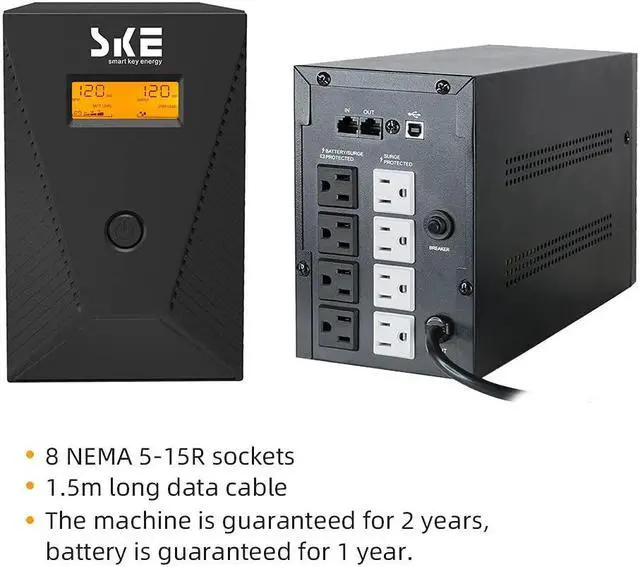 Alt view image 5 of 5 - 1500VA/900W Ups Battery Backup and Surge Protector,Computer Uninterruptible Power Supply Units,SKE Ups Power Supply