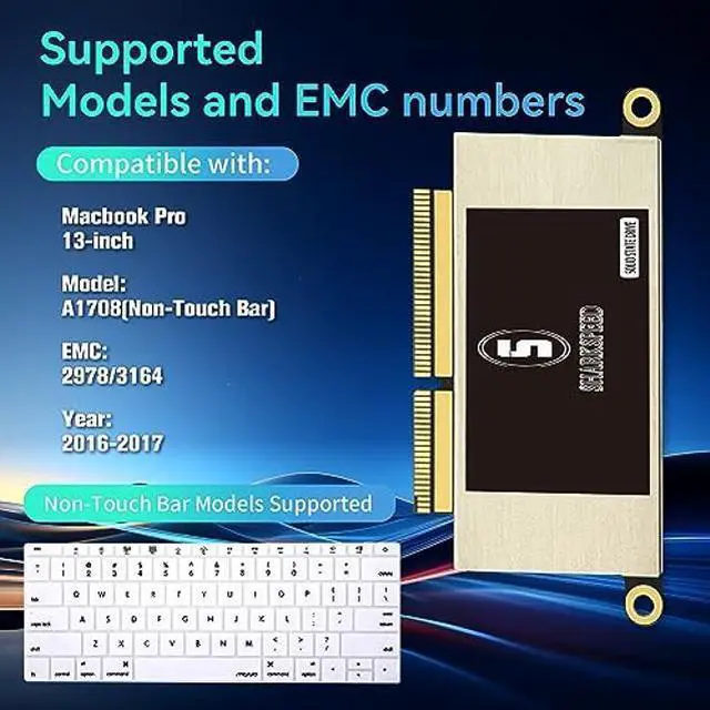 Alt view image 3 of 5 - SHARKSPEED SSD 1TB NVMe Replacement for MacBook Pro Retina 13" A1708 (Late 2016, Mid 2017) EMC 2978/3164 Non-Touch Bar Models M.2 PCIe Gen3.0x4