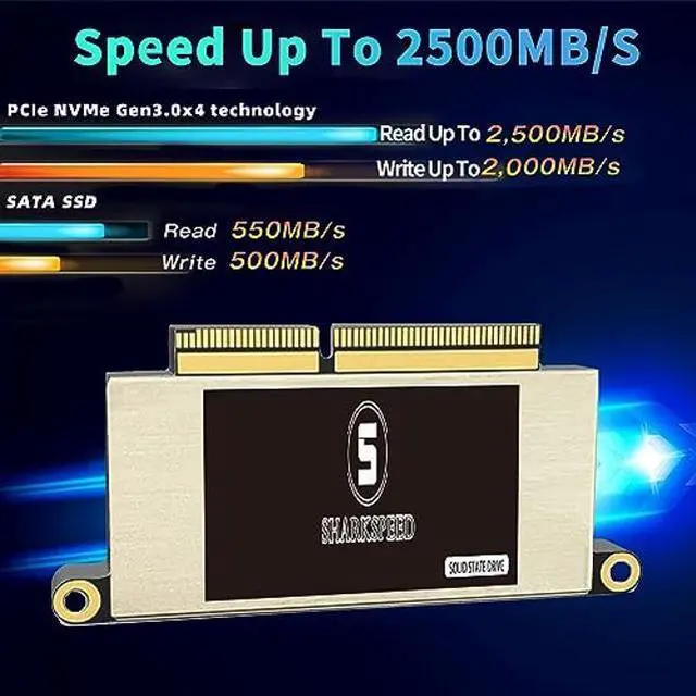 Alt view image 2 of 5 - SHARKSPEED SSD 1TB NVMe Replacement for MacBook Pro Retina 13" A1708 (Late 2016, Mid 2017) EMC 2978/3164 Non-Touch Bar Models M.2 PCIe Gen3.0x4