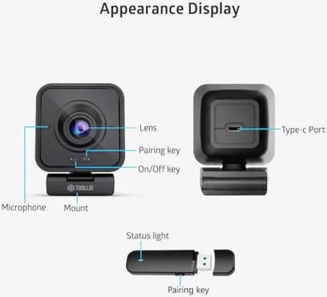Alt view image 5 of 5 - TOALLIN 1080P HD Wireless Webcam for PC, Built-in Noise-Canceling Microphone, Wireless Computer Camera for Video Conferencing, Live Streaming and Online Video Calls
