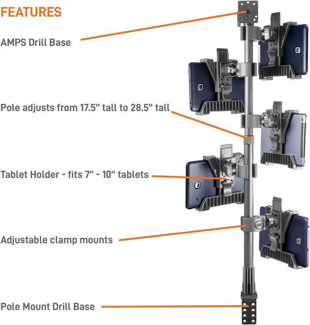 Alt view image 2 of 5 - iBOLT TabDock Point of Purchase/POS Wall Mount - with 5 Tablet Holders Perfect for Multiple delivery Applications (DoorDash, Uber eats, Postmates, etc.) Fits 7 to 10 inch Tablets