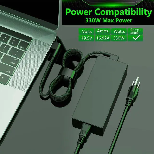 Alt view image 5 of 5 - 330W 16.92A 19.5V GaN Laptop Charger for Razer Blade 16 18 RTX 4070 4080 4090 RC30-0484 RC30-04840200 RZ09-0483 RZ09-0484 AC Power Supply Adapter Cord