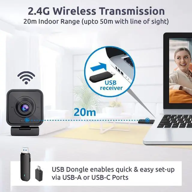 Alt view image 5 of 5 - Project Telecom Marconi Wireless HD 1080p Webcam, 2MP, USB-A & USB-C, PC, Laptop, Streaming, Built in Mic, Video Conference Calling, Webinars, Gaming, Compatible with Ecamm Live