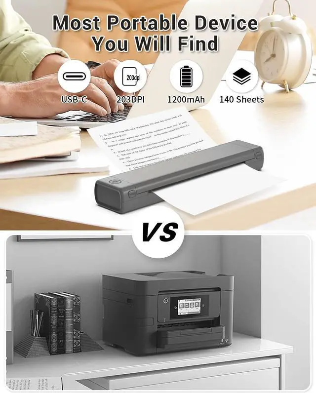 Alt view image 2 of 5 - Phomemo Inkless Portable Printer Grey & US Letter Folding Thermal Paper Size 8.5" x 11",100 Sheets & Case, Inkless Thermal Compact Printer, Compatible with Android and iOS Phone & Laptop