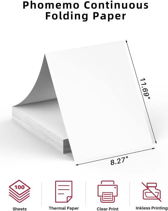 Alt view image 4 of 5 - Phomemo Inkless Portable Printer Grey & US Letter Folding Thermal Paper Size 8.5" x 11",100 Sheets & Case, Inkless Thermal Compact Printer, Compatible with Android and iOS Phone & Laptop