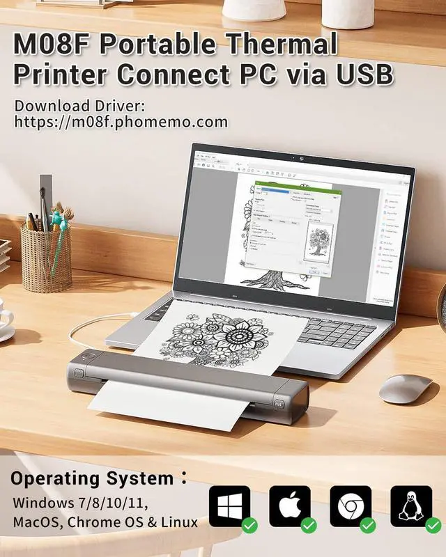 Alt view image 3 of 5 - Phomemo Inkless Portable Printer Grey & US Letter Folding Thermal Paper Size 8.5" x 11",100 Sheets & Case, Inkless Thermal Compact Printer, Compatible with Android and iOS Phone & Laptop