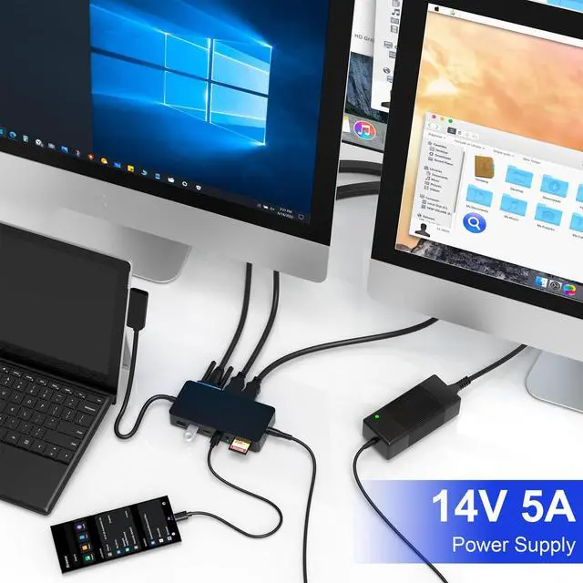 Alt view image 5 of 5 - Surface Dock Triple Displays, 12-in-1 Microsoft Surface Docking Station with 2 HDMI+VGA+Ethernet for Surface Pro 10/9/8/X/7/6/5/4/3, Surface Laptop 5/4/3/2/1,Surface Laptop Go 3/2/1,Surface Book 3/2/1