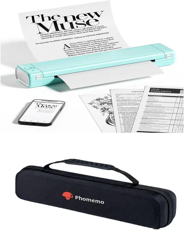 Main image of Phomemo M08F Portable Thermal Printer & Case, Bluetooth Wireless Inkless Thermal Printers for Travel & Office Compatible with Android and iOS Phone & Laptop