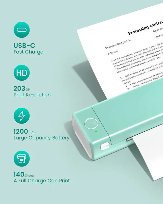 Alt view image 2 of 5 - Phomemo M08F Portable Thermal Printer & Case, Bluetooth Wireless Inkless Thermal Printers for Travel & Office Compatible with Android and iOS Phone & Laptop