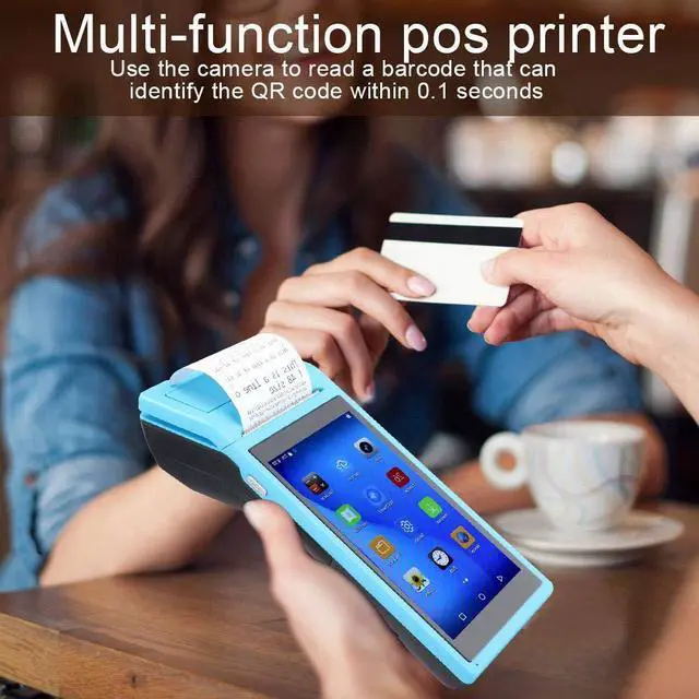 Alt view image 2 of 5 - Android POS Terminal Receipt Printer,Handheld Receipt Printers with 5.5- inch Touch Screen support 3G, WIFI, BT3.0 / 4.0 for iBeacon,Quad Core CPU Portable Receipt Print Built-in All-in-One(blue)