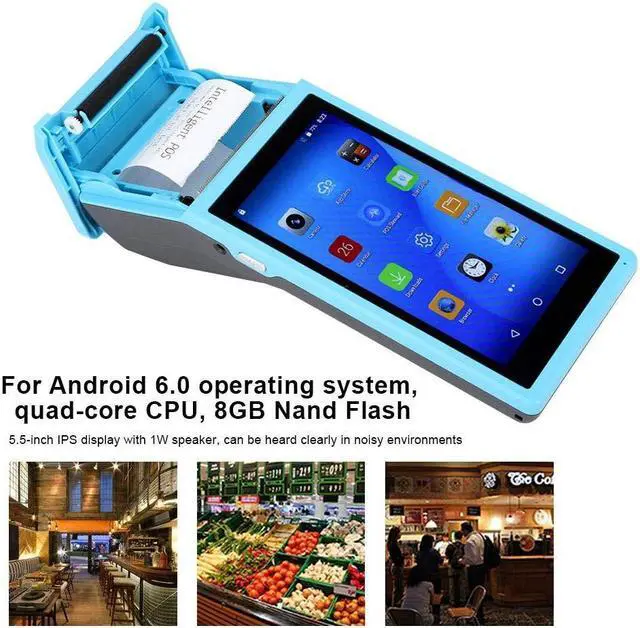 Alt view image 5 of 5 - Android POS Terminal Receipt Printer,Handheld Receipt Printers with 5.5- inch Touch Screen support 3G, WIFI, BT3.0 / 4.0 for iBeacon,Quad Core CPU Portable Receipt Print Built-in All-in-One(blue)