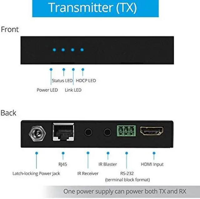 Alt view image 4 of 5 - gofanco Prophecy HDBaseT 4K HDMI Extender Over CAT5e/6/7 - 328ft(100m) @1080p, 230ft(70m) @UHD 4K/60Hz (4:2:0 8-bit) 4K/30Hz, Dual IR, RS-232, CEC, PoC, HDMI 1.4, HDCP 2.2/14 (PRO-HDbaseT-RS100)