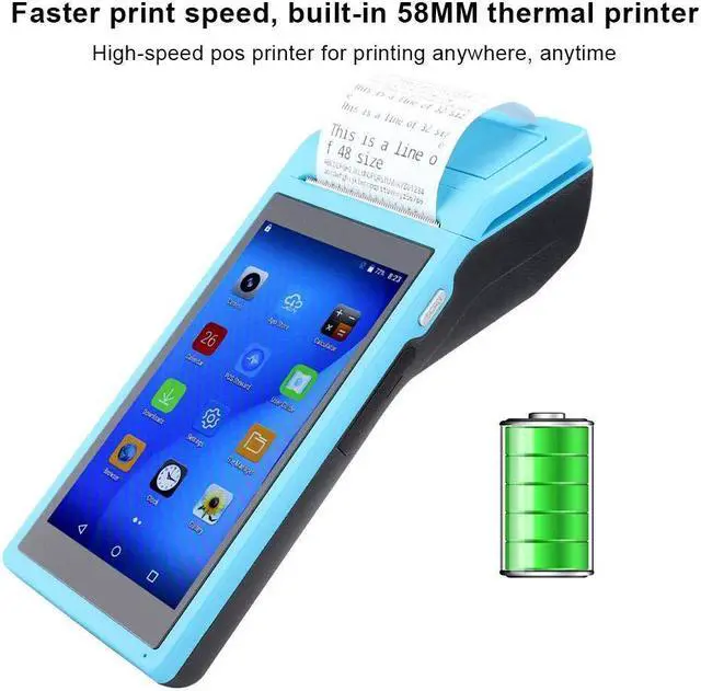 Alt view image 4 of 5 - Android POS Terminal Receipt Printer,Handheld Receipt Printers with 5.5- inch Touch Screen support 3G, WIFI, BT3.0 / 4.0 for iBeacon,Quad Core CPU Portable Receipt Print Built-in All-in-One(blue)