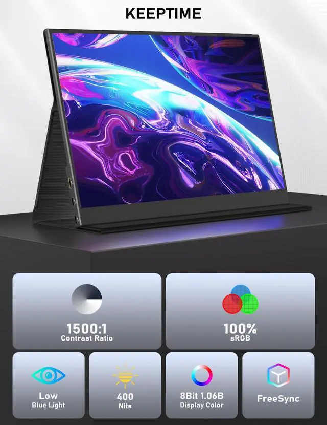Alt view image 2 of 5 - KEEPTIME 4K Portable Monitor 13.3" 3840 x 2160 UHD USB-C HDMI Laptop Monitor, 100% sRGB IPS Computer Gaming Display HDR Travel Monitor w/Speakers & Smart Cover for Laptop Xbox PS5 Switch PC Phone