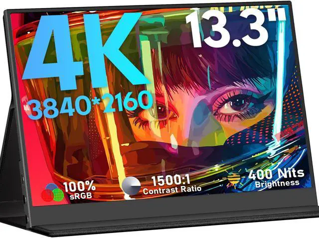 Main image of KEEPTIME 4K Portable Monitor 13.3" 3840 x 2160 UHD USB-C HDMI Laptop Monitor, 100% sRGB IPS Computer Gaming Display HDR Travel Monitor w/Speakers & Smart Cover for Laptop Xbox PS5 Switch PC Phone