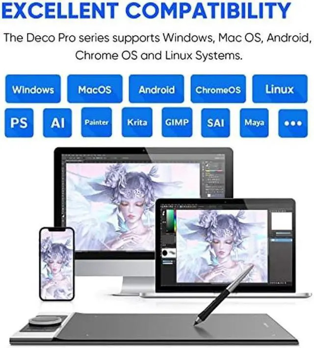 Alt view image 3 of 5 - XPPen Deco Pro MW Bluetooth Graphics Tablet 11x6 Inches Wireless Drawing Tablets Painting Pen Tablet for Drawing and Remote Learning (Deco Pro MW)