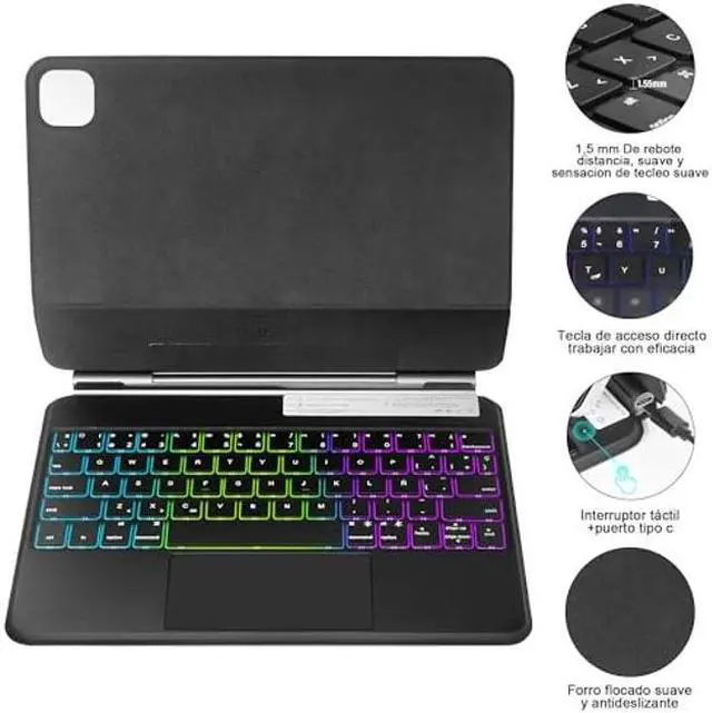 Alt view image 4 of 4 - Keyboard Case for iPad 10th Generation (10.9",2022),Magnetic Keyboard Case with Multi-Touch Trackpad Compatible with Apple iPad 10th Gen 10.9-Floating Cantilever Stand, 7 Color Backlight