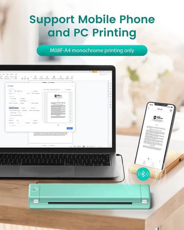 Alt view image 3 of 4 - Phomemo M08F Portable Thermal Printer & Tattoo Transfer Paper - 100 Sheets A4 Size, Bluetooth Wireless Inkless Thermal Printers for Travel & Office Compatible with Android and iOS Phone & Laptop