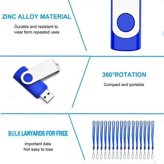 Alt view image 5 of 5 - EASTBULL 2GB Flash Drive 100 Bulk USB 2.0 Fast Speed Flash Drives Pack Swivel USB Drives Pack (Blue)