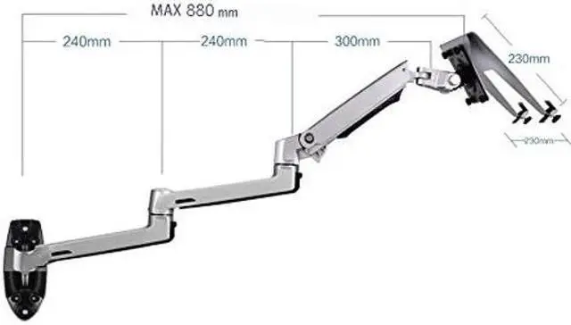 Alt view image 3 of 5 - XSJ8013WT Wall Mount Laptop Holder Ultra Long Arm Aluminum Mechanical Spring Full Motion Laptop Mount Arm Monitor Holder Lapdesk (Silver)