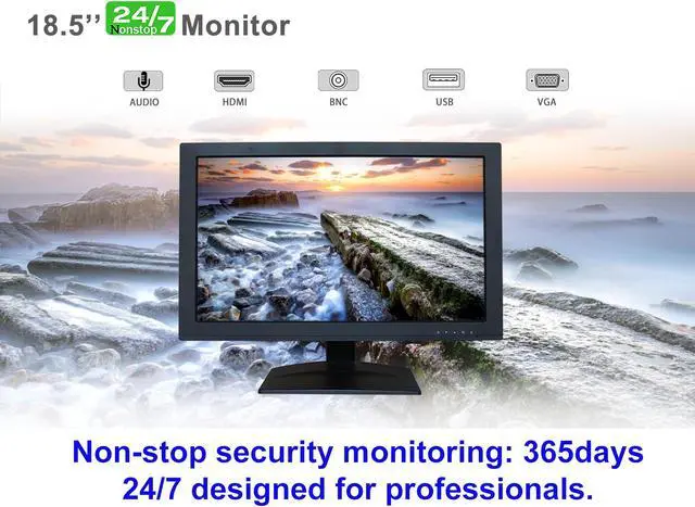 Alt view image 2 of 5 - SVD 18.5 inch Security Monitor Professional, CCTV Monitor with HDMI VGA/BNC/USB Video Input, Computer Monitor Ultra Thin, LED Security Monitor for DVR Home Office Surveillance Security System, Black