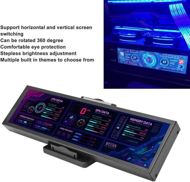 Alt view image 3 of 5 - Computer Temp Monitor, 8.8 Inch USB C Mini Screen, AIDA64 PC Temperature Display, CPU GPU SSD Data Monitor, PC Sensor Panel for Desktop Gaming (Black)
