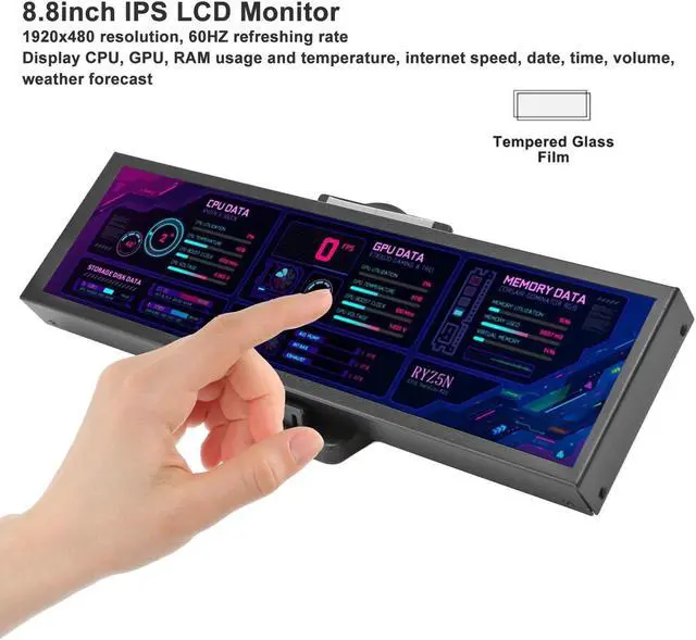 Alt view image 4 of 5 - Computer Temp Monitor, 8.8 Inch USB C Mini Screen, AIDA64 PC Temperature Display, CPU GPU SSD Data Monitor, PC Sensor Panel for Desktop Gaming (Black)