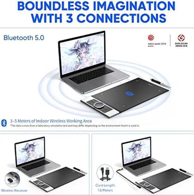 Alt view image 2 of 5 - XPPen Deco Pro MW Bluetooth Graphics Tablet 11x6 Inches Wireless Drawing Tablets Painting Pen Tablet for Drawing and Remote Learning (Deco Pro MW)