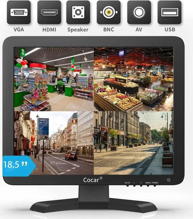 Alt view image 5 of 5 - Cocar 18.5" CCTV Monitor 16:9 BNC Monitor with YPBPR/BNC/VGA/HDMI/Audio in Out, 1336x768 TFT LCD Display for Home Security Systems Surveillance Camera STB 75x75 VESA Wall Mounting
