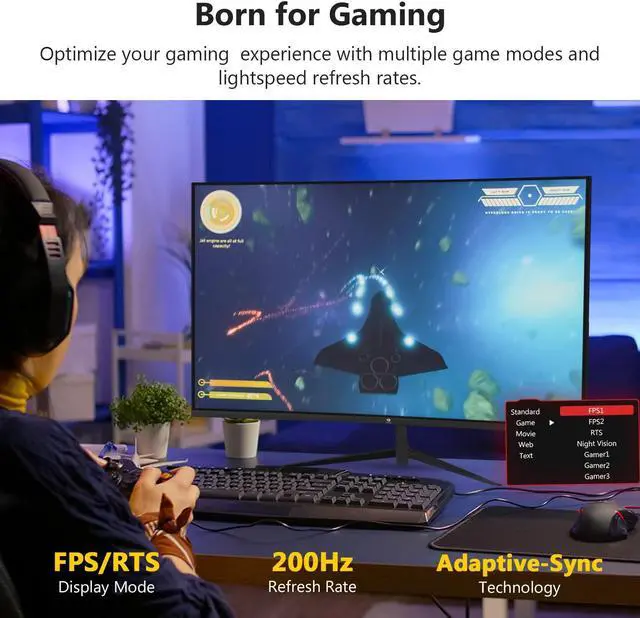 Alt view image 4 of 5 - Z-Edge 27-inch Curved Gaming Monitor 16:9 1920x1080 200/144Hz 1ms Frameless LED Gaming Monitor, UG27 AMD Freesync Premium Display Port HDMI Built-in Speakers