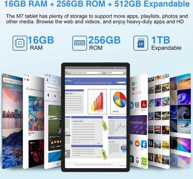 Alt view image 3 of 5 - MEBERRY Tablet Android 13 2K Screen Tablet 10.36 Inch, Tablet 16GB RAM + 256GB ROM + TF 1TB / 2000 x 1200 Pixels / 5G WiFi / 8600 mAh / 5MP + 13MP,Tablet with Mouse and Keyboard Black