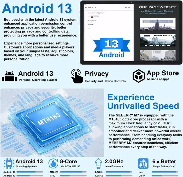 Alt view image 2 of 5 - MEBERRY Tablet Android 13 2K Screen Tablet 10.36 Inch, Tablet 16GB RAM + 256GB ROM + TF 1TB / 2000 x 1200 Pixels / 5G WiFi / 8600 mAh / 5MP + 13MP,Tablet with Mouse and Keyboard Black