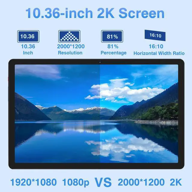 Alt view image 4 of 5 - MEBERRY Tablet Android 13 2K Screen Tablet 10.36 Inch, Tablet 16GB RAM + 256GB ROM + TF 1TB / 2000 x 1200 Pixels / 5G WiFi / 8600 mAh / 5MP + 13MP,Tablet with Mouse and Keyboard Black