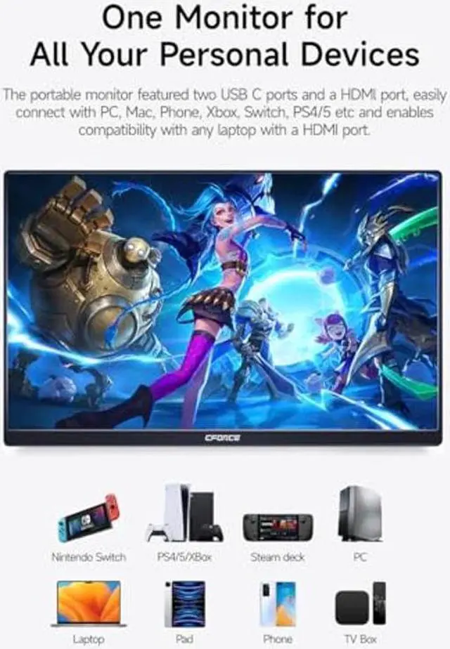 Alt view image 3 of 5 - c-force Portable Monitor 15.6inch 2.5K QHD 2560x1440 144Hz 100% P3 USB C, HDMI High Refresh Rate Computer Display HDR IPS Gaming Monitor, Speakers, for Laptop PC MAC Phone PS5 Xbox Switch