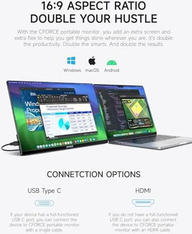 Alt view image 4 of 5 - c-force Portable Monitor 15.6inch 2.5K QHD 2560x1440 144Hz 100% P3 USB C, HDMI High Refresh Rate Computer Display HDR IPS Gaming Monitor, Speakers, for Laptop PC MAC Phone PS5 Xbox Switch