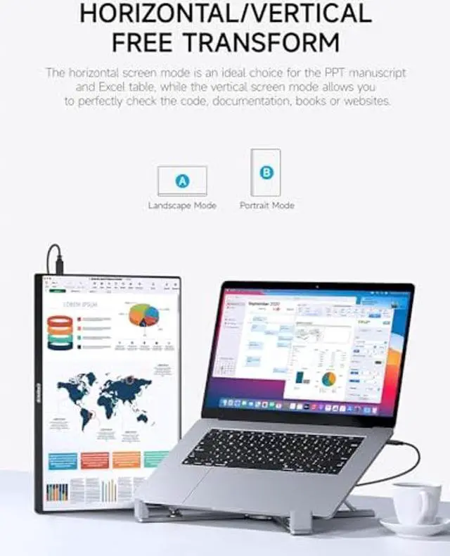 Alt view image 5 of 5 - c-force Portable Monitor 15.6inch 2.5K QHD 2560x1440 144Hz 100% P3 USB C, HDMI High Refresh Rate Computer Display HDR IPS Gaming Monitor, Speakers, for Laptop PC MAC Phone PS5 Xbox Switch