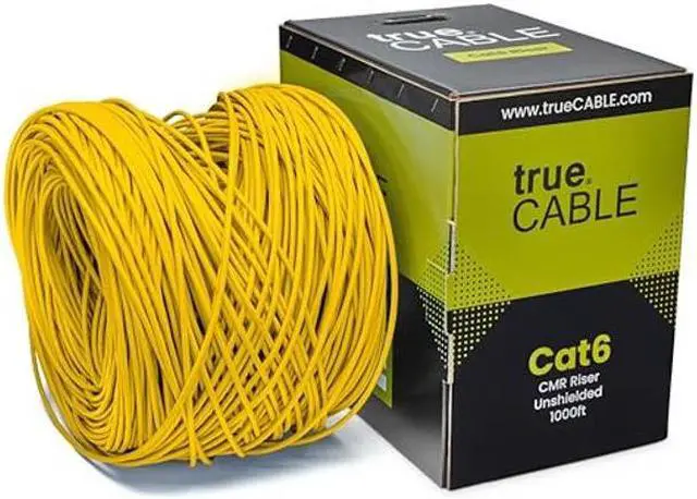 Alt view image 3 of 5 - trueCABLE Cat6 Riser (CMR), 1000ft, Yellow, 23AWG 4 Pair Solid Bare Copper, 550MHz, PoE++ (4PPoE), ETL Listed, Unshielded Twisted Pair (UTP), Bulk Ethernet Cable