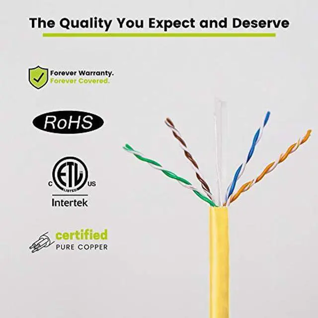 Alt view image 5 of 5 - trueCABLE Cat6 Riser (CMR), 1000ft, Yellow, 23AWG 4 Pair Solid Bare Copper, 550MHz, PoE++ (4PPoE), ETL Listed, Unshielded Twisted Pair (UTP), Bulk Ethernet Cable