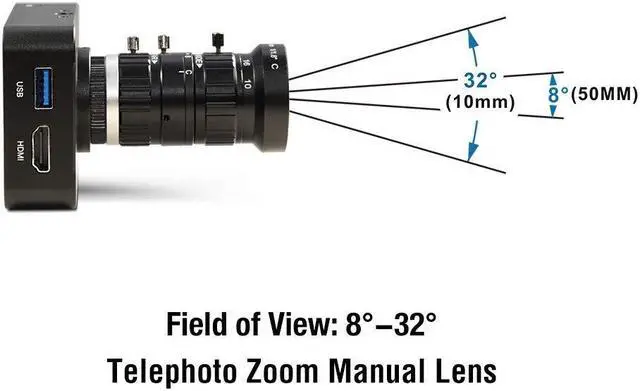 Alt view image 5 of 5 - MOKOSE 4K HDMI Industry Camera C/CS-Mount Teaching Webcam with 10-50MM Telephoto Zoom Manual Lens