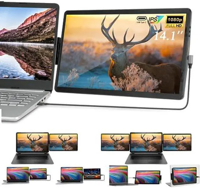 Main image of [(US Warehouse)]  14.1" Laptop Screen Extender, FHD IPS Portable Monitor, 360 Rotatable Dual Monitor for Laptop, Laptop Monitor Extender Connected with Type-c/hdmi, Support PC/Mobile Phone