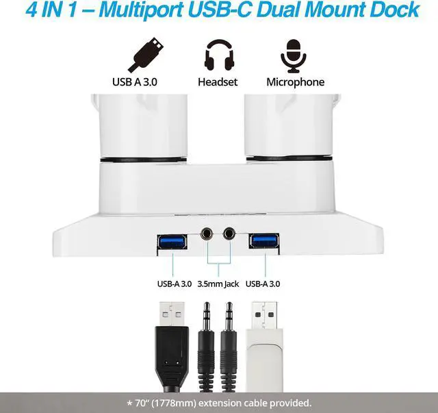 Alt view image 3 of 5 - AVLT Dual 13"-43" Monitor Arm Desk Mount fits Two Flat/Curved Monitor Full Motion Height Swivel Tilt Rotation Adjustable Monitor Arm - White/VESA/C-Clamp/Grommet/Cable Management