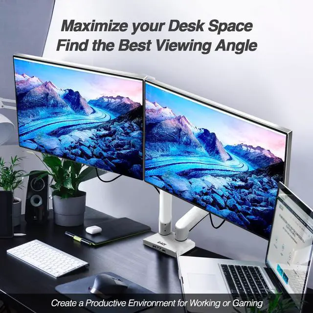 Alt view image 4 of 5 - AVLT Dual 13"-43" Monitor Arm Desk Mount fits Two Flat/Curved Monitor Full Motion Height Swivel Tilt Rotation Adjustable Monitor Arm - White/VESA/C-Clamp/Grommet/Cable Management