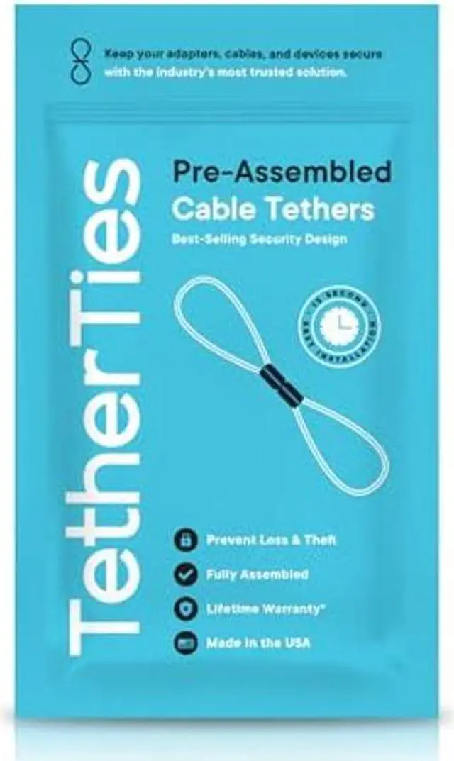 Alt view image 2 of 4 - TetherTies Patented Pre-Assembled Adapter Ties - Anti-Theft Cable Locks for Tools, Dongles, Tethers, Computer adapters. Steel Cable, Security Lock, Easy Installation with Free Crimping Tool