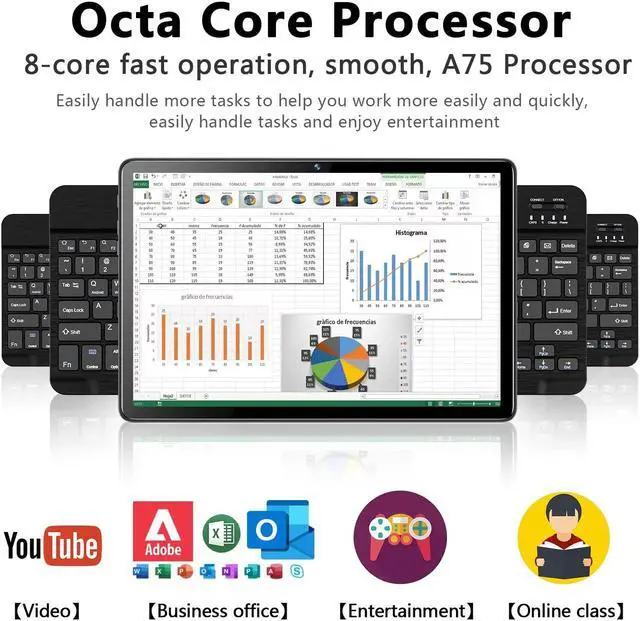 Alt view image 4 of 5 - 2024 Newest 2 in 1 Tablet 128GB Storage+1TB Expand 10 inch Tablets, 2.4G&5G WIFI Tablet PC, Android 12 Tablet with Keyboard, Octa Core HD Touchscreen 13MP Dual Camera GMS Tablet with Case Mouse (Gray)