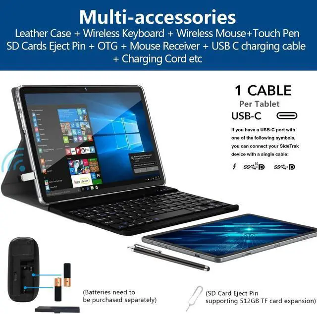 Alt view image 5 of 5 - 2024 Newest 2 in 1 Tablet 128GB Storage+1TB Expand 10 inch Tablets, 2.4G&5G WIFI Tablet PC, Android 12 Tablet with Keyboard, Octa Core HD Touchscreen 13MP Dual Camera GMS Tablet with Case Mouse (Gray)